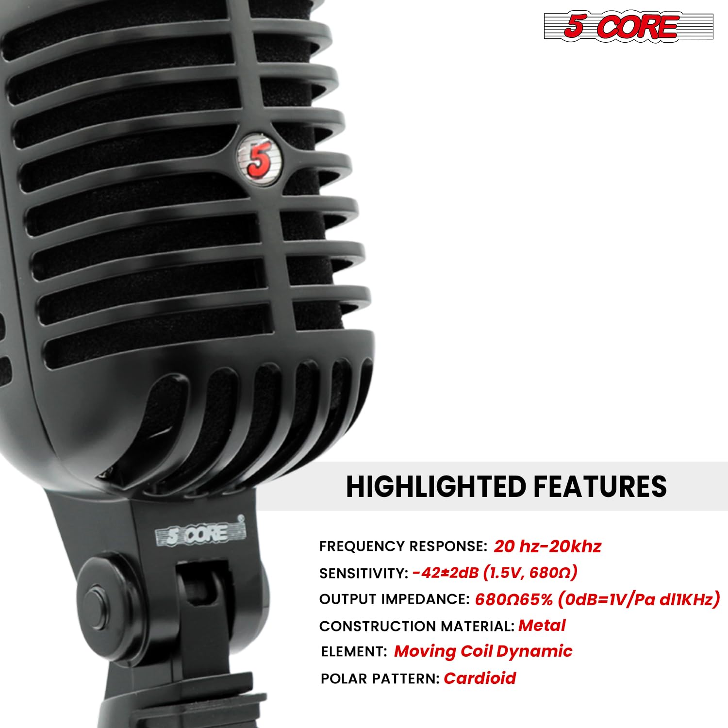 5 CORE Retro Dynamic Vocal Iconic Microphone Vintage Style Classic